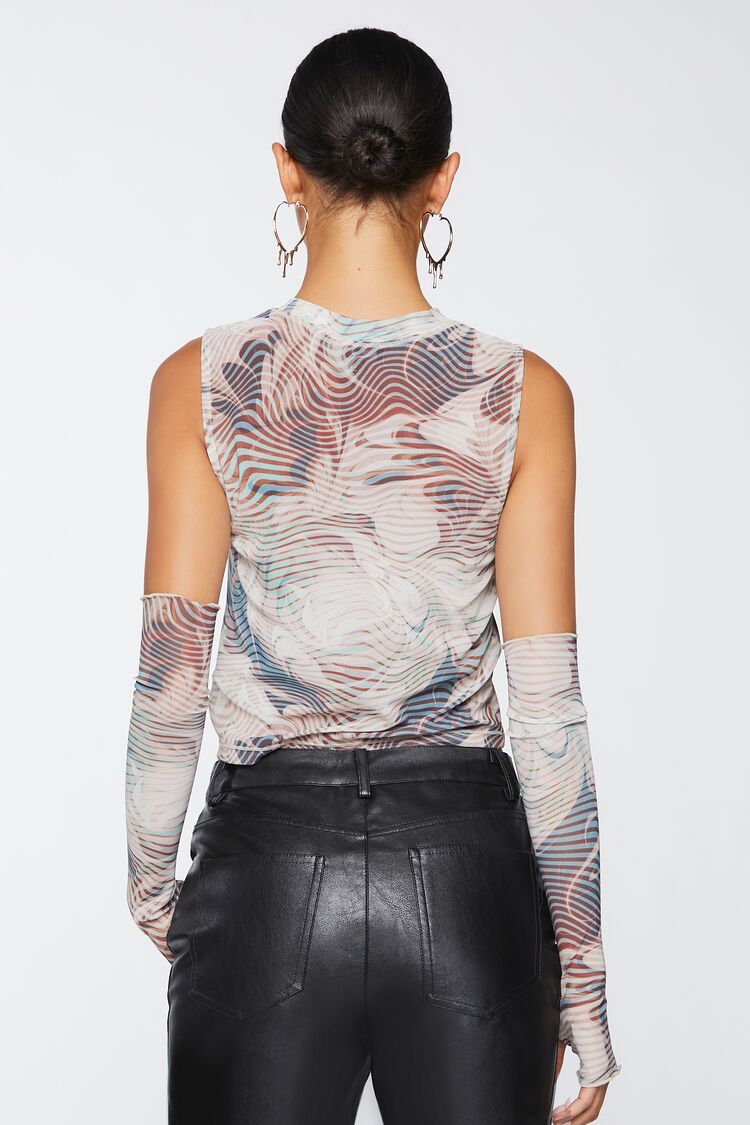 Women Abstract Mesh Crop Top & Gloves Set in Oasis,  XS FOREVER 21 on sale 2022 5