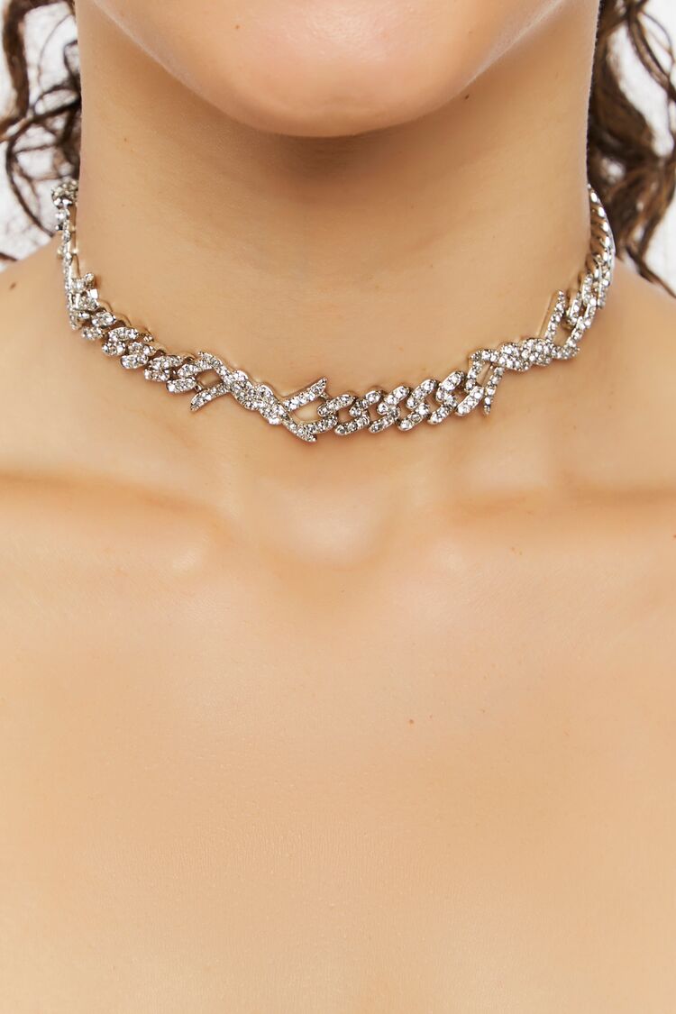 Women’s Rhinestone Chunky Necklace in Clear/Silver Accessories on sale 2022