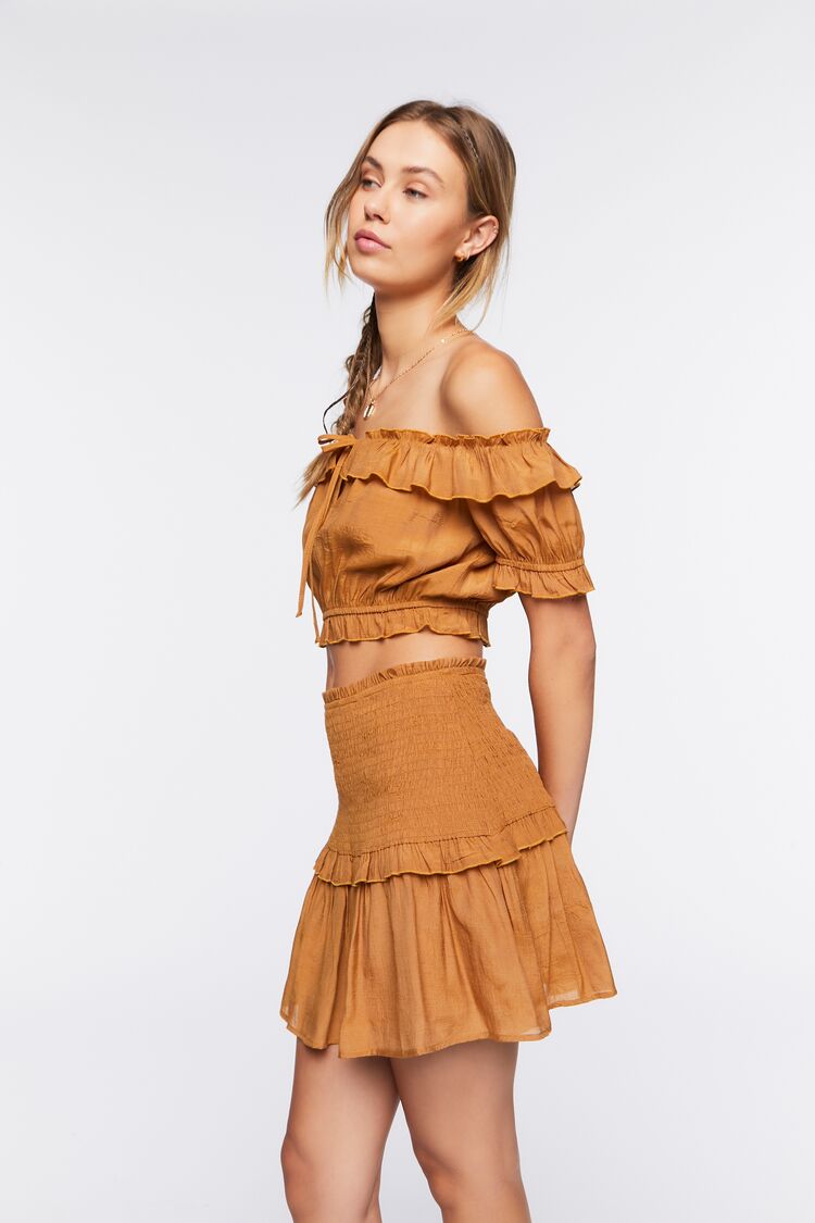 Women Off-the-Shoulder Top & Mini Skirt Set in Seashell,  XS FOREVER 21 on sale 2022 2