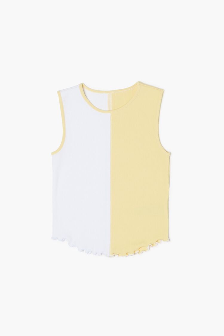 Girls Colorblock Tank Top (Kids) in Yellow/White,  7/8 (Girls on sale 2022