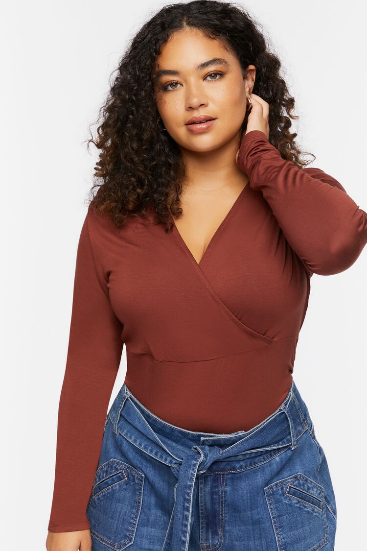 Women’s Surplice Long-Sleeve Top in Ginger,  3X Ginger on sale 2022