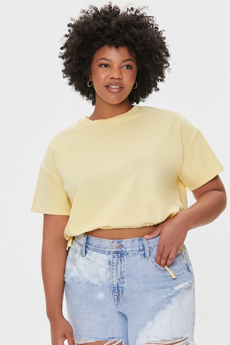 Women Ruched Drawstring Tee in Mimosa,  0X
