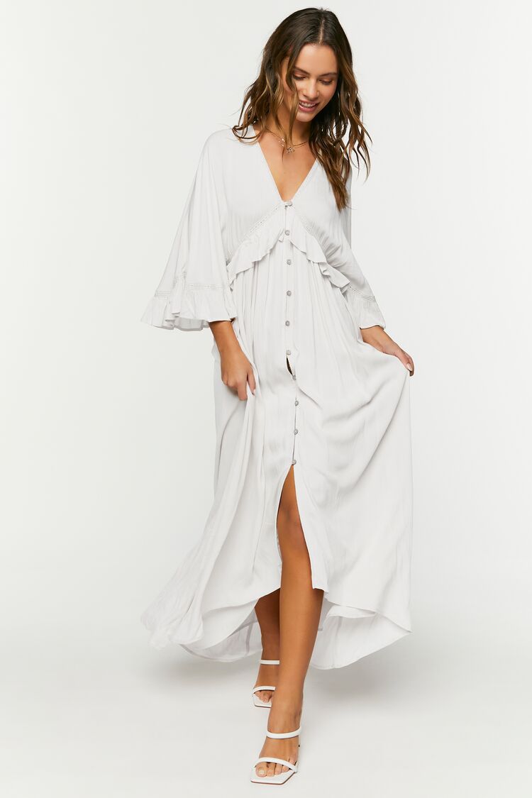 White Maxi Dress - High Slit Dress - Ivory Dress With Butterfly Sleeves