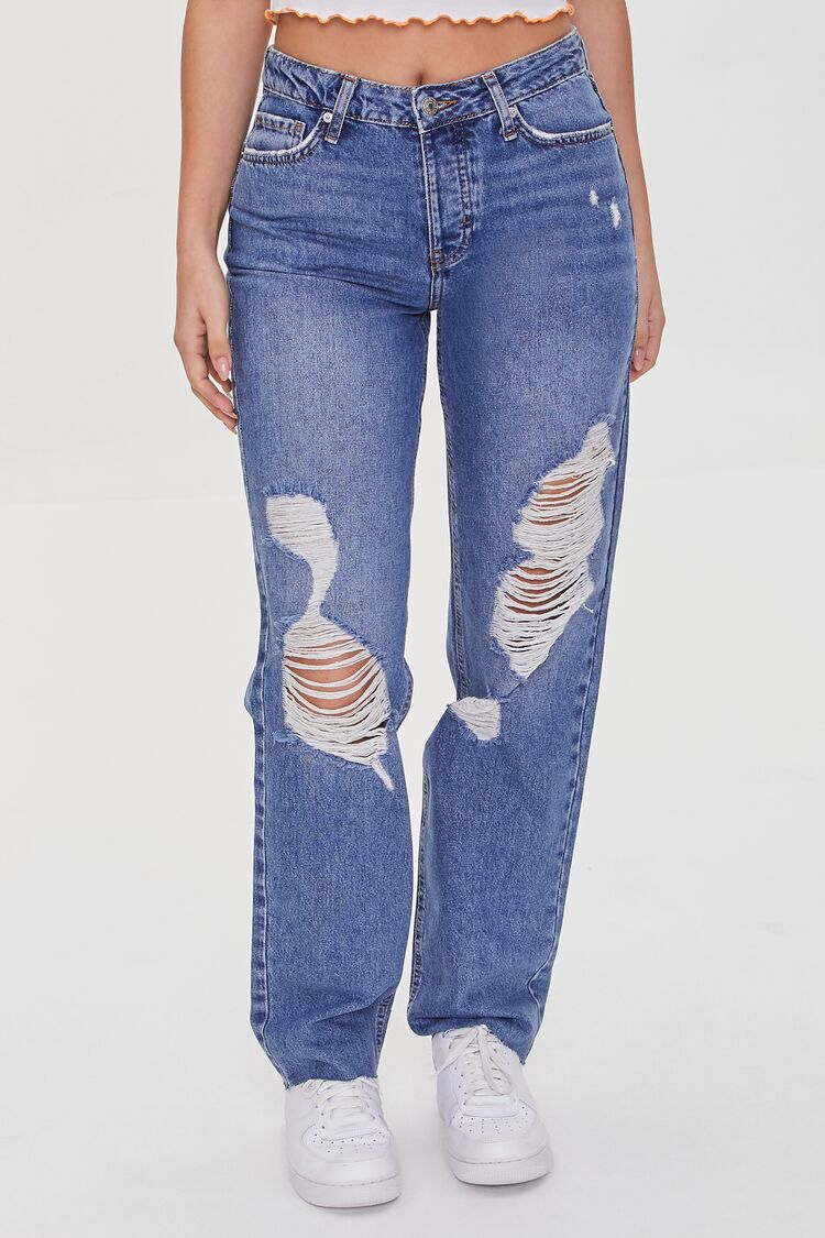 Women Distressed Boyfriend Long Jeans in Medium Denim,  31 FOREVER 21 on sale 2022 2
