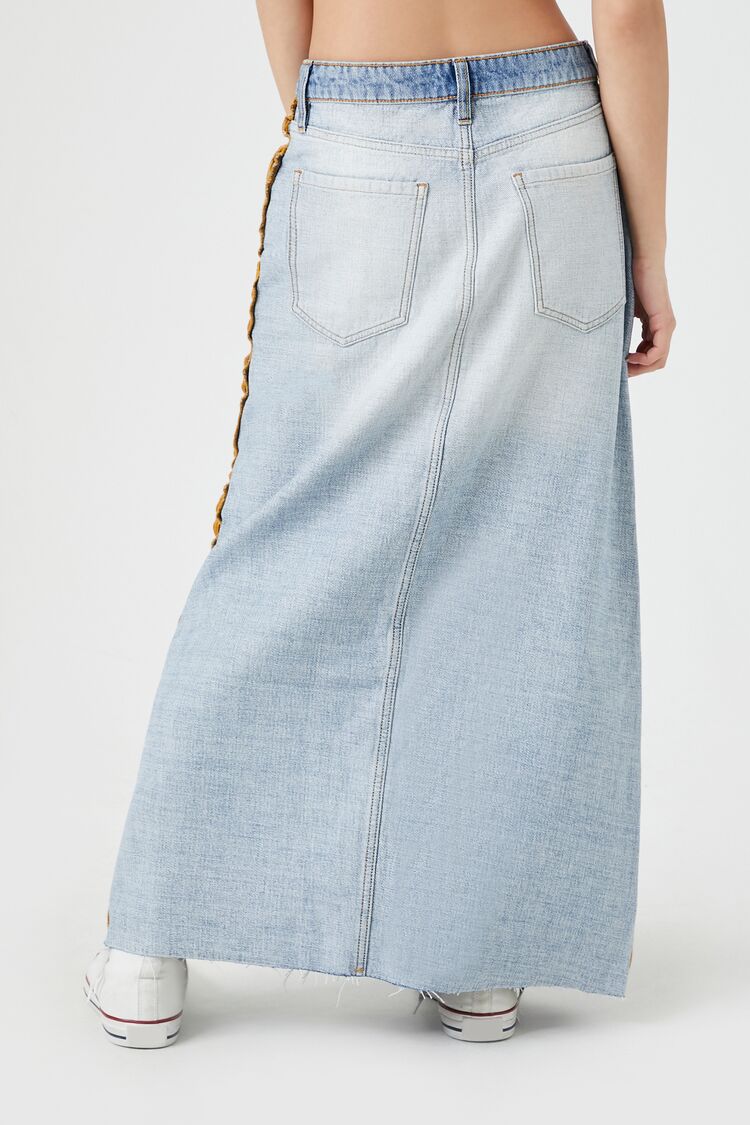 Women's Striped-Trim Denim Maxi Skirt Medium